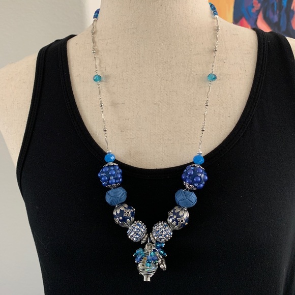 Boho beaded diffuser necklace blue - Picture 2 of 5